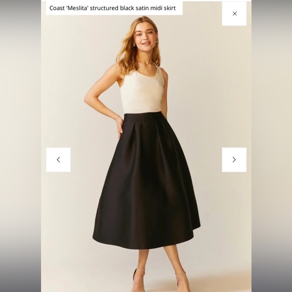 Coast Meslita structured black satin fit flared midi occasion skirt size 12 - Picture 7 of 7
